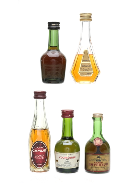 Assorted Cognac & French Brandy Bisquit, Camus, Courvoisier, Grand Empereur 5 x 2cl-5cl