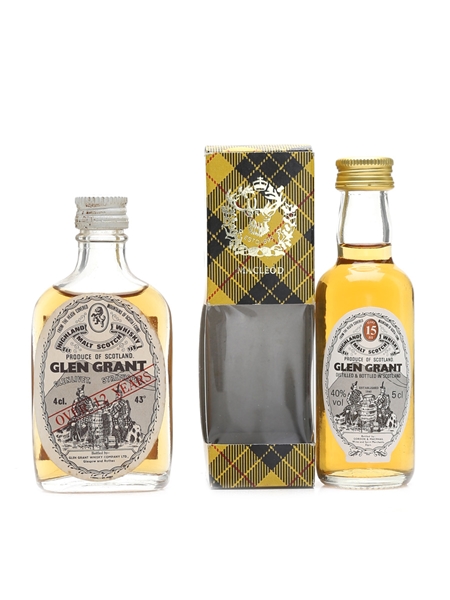 Glen Grant 12 & 15 Year Old Bottled 1970s-1980s 2 x 4cl-5cl