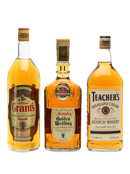 Grant's, Schenley & Teacher's Whisky Bottled 1980s 3 x 1 Litre