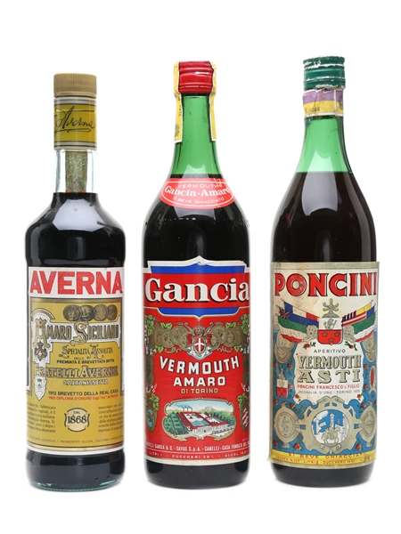 Averna Amaro, Gancia & Poncini Vermouth Bottled 1960s-1970s-1980s 3 x 70cl-100cl