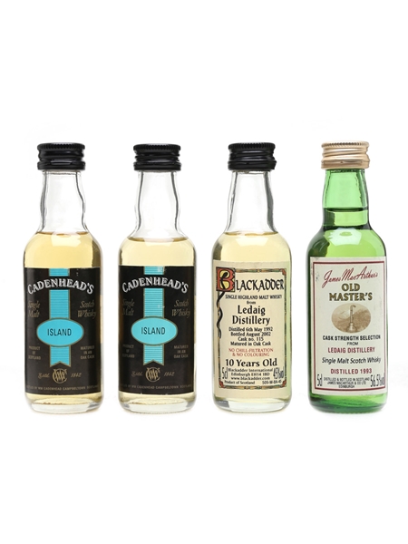 Ledaig 1992, 1993, 10 & 12 Year Old Blackadder, Cadenhead's & James MacArthur's 4 x 5cl