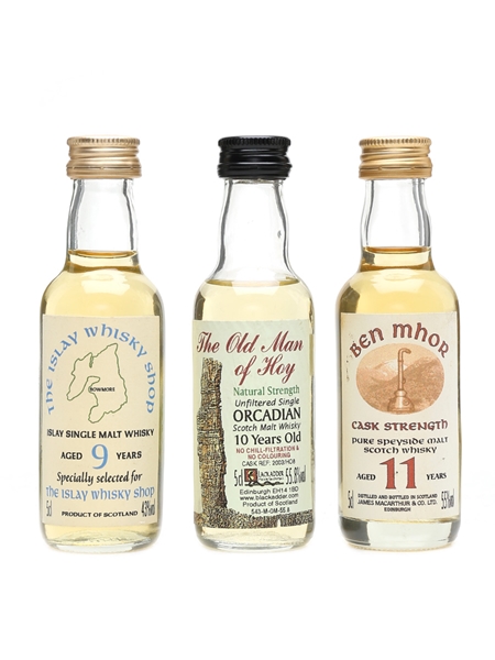 Ben Mhor, Bowmore & The Old Man Of Hoy Blackadder, The Islay Whisky Shop & James MacArthur's 3 x 5cl