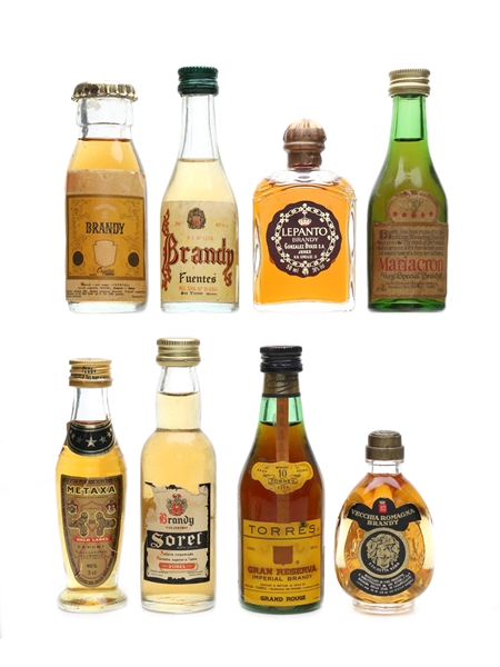 Assorted Brandy Crystal, Fuentes, Lapanto, Mariacron, Metaxa, Sorel & Torres 8 x 3c-5cl