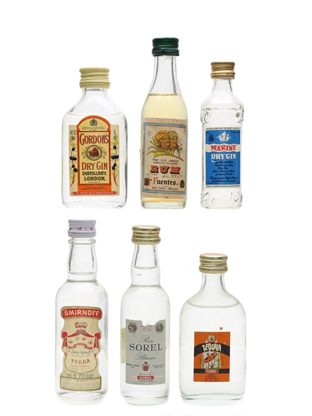 Assorted White Spirits Fuentes, Gordon's, Marine, Sorel & Smirnoff 6 x 3cl-5cl