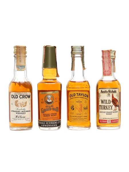 Assorted Kentucky Straight Bourbon Whiskey Old Crow, Old Grand Dad, Old Taylor & Wild Turkey 4 x 4.7cl-5cl