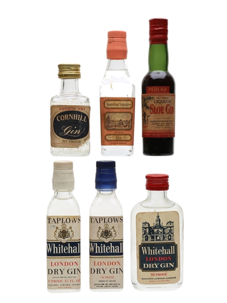 Cornhill, London Square, Pedlar & Taplows Gin & Liqueur Bottled 1960s & 1970s 6 x 5cl-9.4cl