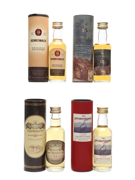 Assorted Single Malt Scotch Whisky Benromach, Glencadam, Glenturret & Ptarmigan 4 x 5cl / 40%