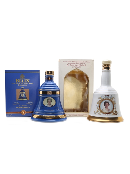 Bell's Ceramic Decanters Queen Elizabeth II 60th & 75th Birthday 70 & 75cl