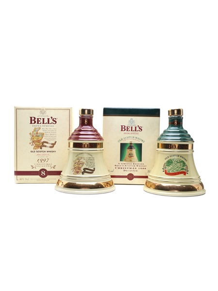 Bell's Ceramic Decanters Christmas 1997 & 1998 2 x 70cl / 40%