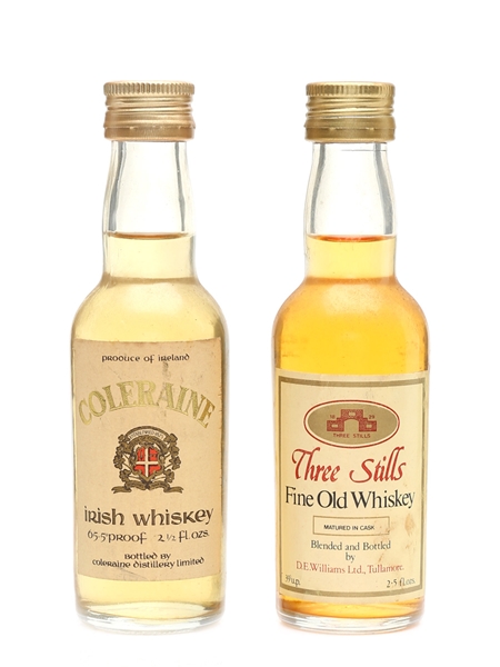 Coleraine & Three Stills Irish Whiskey Bottled 1960s-1970s 2 x 7.1cl