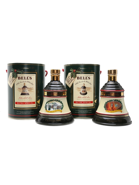 Bell's Christmas 1990 & 1991 Ceramic Decanters  75cl & 70cl