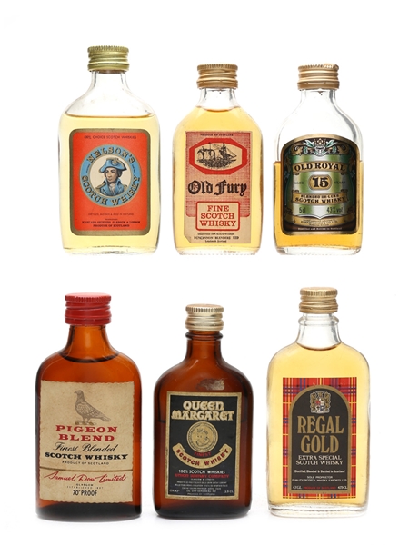 Assorted Blended Scotch Whisky Bottled 1960s-1970s - Nelson's, Old Royal, Pigeon Blend, Queen Margaret 6 x 3.9cl-5cl