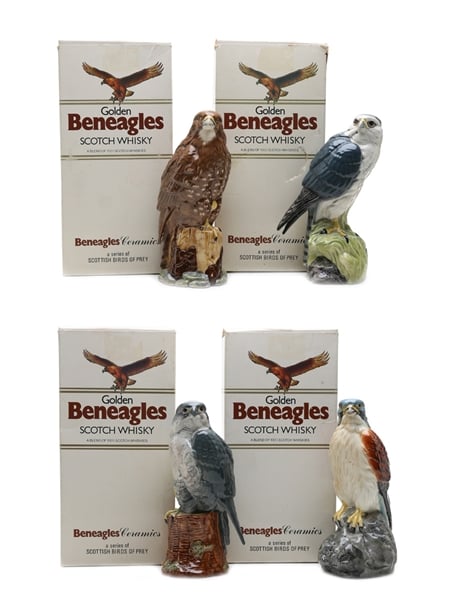 Beneagles Scottish Birds Of Prey Ceramics Kestrel, Merlin, Buzzard & Peregrine 4 x 20cl / 40%