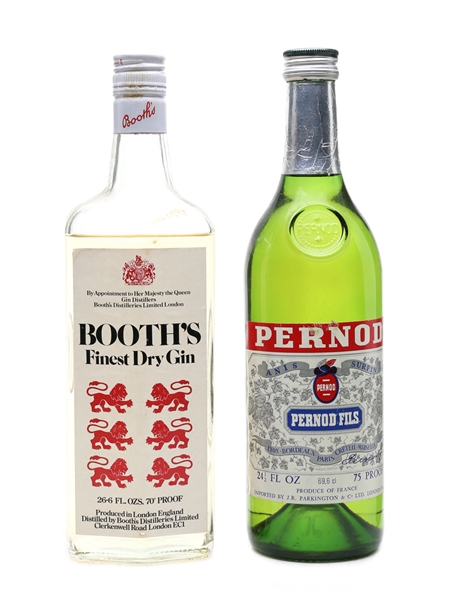 Booth's Finest & Pernod Bottled 1970s 75.7cl & 69.6cl