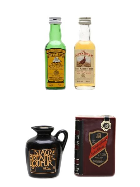 Assorted Scotch Spirits Cutty Sark, Famous Grouse, Rutherford's & Stag's 4 x 5cl-16cl