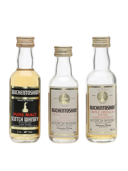 Auchentoshan Pure Malt, 5 & 10 Year Old Bottled 1980s 3 x 5cl / 40%