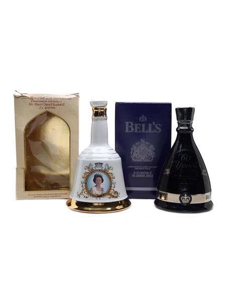 Bell's Ceramic Decanters Diamond Jubilee & 60th Birthday 70cl & 75cl