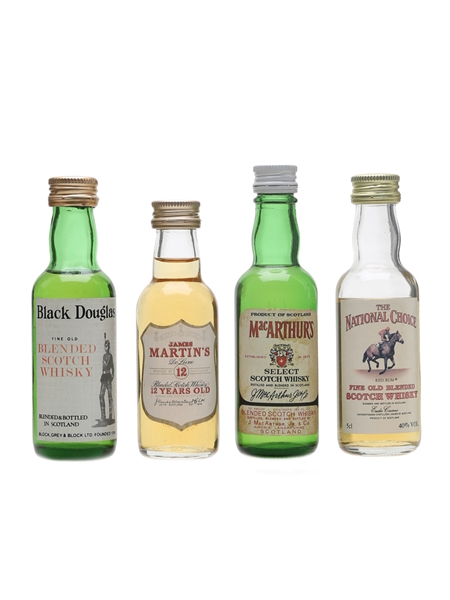 Black Douglas, National Choice, James MacArthur's & James Martin's Bottled 1970s-1980s 4 x 5cl / 40%