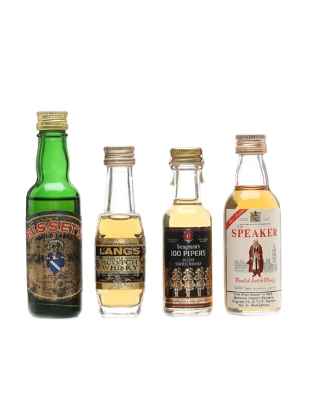 Assorted Blended Scotch Whisky Langs, The Speaker, Seagram's 100 Pipers & Biset's 4 x 2-5cl