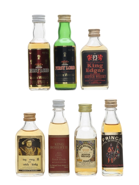 Assorted Blended Scotch Whisky First Lord, King Edgar, King Henry, King Robert, King William & Prince 7 x 5cl