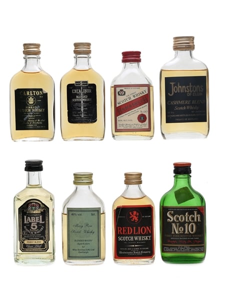 Assorted Blended Scotch Whisky Carlton, Excalibur, Johnstons, Label, Mary Rose & Red Lion 8 x 3.7cl-5cl