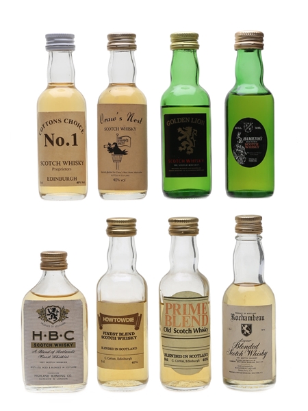 Assorted Blended Scotch Whisky Cottons Choice, Craw's Nest, Golden Lion, Hamilton's, HBC, Howtowdie & Rochambeau 8 x 5cl / 40%