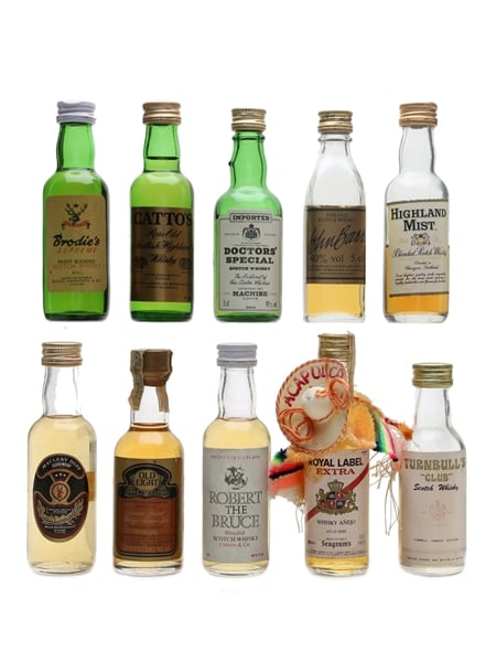 Whiskies Of The World Brodie's, Catto's, Doctors' Special, Highland Mist, John Barr & Robert The Bruce 10 x 4.7cl-5cl