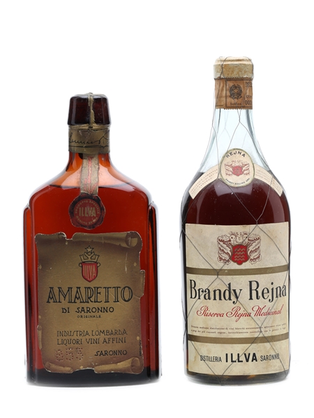 Illva Amaretto Di Saronno & Brandy Rejna Bottled 1950s 2 x 75cl