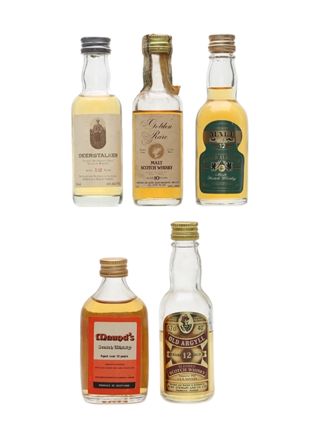 Assorted Scotch Whisky Deerstalker, Gran Alastair, Golden Rare, Maund's & Old Argyll 5 x 4.7cl-5cl