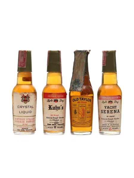 Assorted Kentucky Straight Bourbon Whiskey Bottled 1960s-1970s - Crystal Liquid, Kuhn's, Old Taylor & Yacht Serena 4 x 4.7cl / 43%