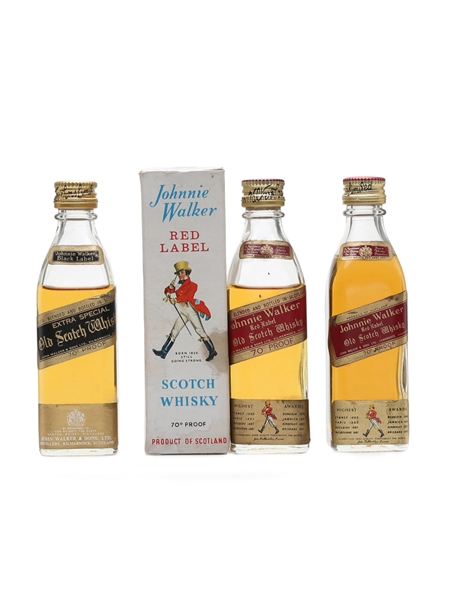 Johnnie Walker Black & Red Label Bottled 1960s-1970s 3 x 5cl / 40%