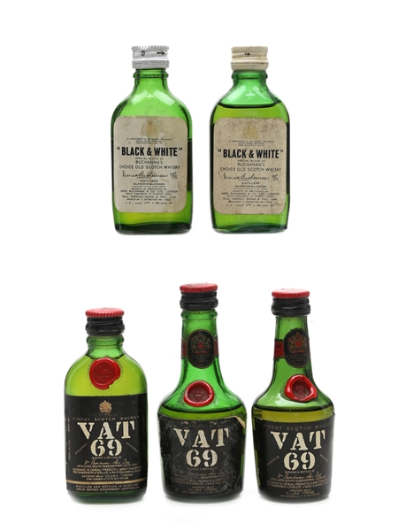 Black & White and Vat 69 Bottled 1960s & 1970s 5 x 4cl-5cl / 43%