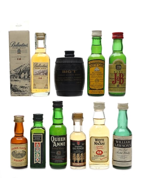 Assorted Blended Whisky Ballantine's, Big T, Cutty Sark, J & B, Queen Anne 10 x 2.8cl-5cl