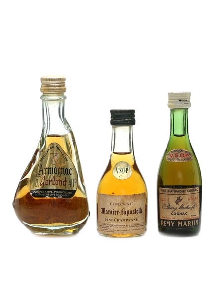 Gerland Armagnac, Marnier Lapostolle & Remy Martin Cognac Bottled 1960s-1970s 3 x 3cl-4cl / 40%