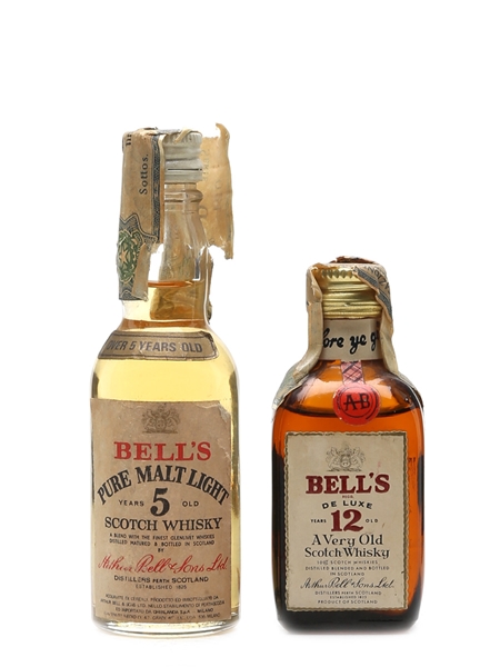 Bell's 5 Year Old Pure Malt & 12 Year Old De Luxe Bottled 1970s - Ghirlanda 2 x 4.7cl