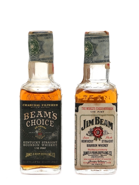 Jim Beam White Label & Beam's Choice Bottled 1960s 2 x 4.7cl