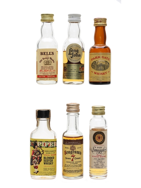 Assorted Blended Scotch Whisky Bell's, Long John, Old Smuggler, Park Gate, Piper & Seagram's 6 x 2.8cl-3cl