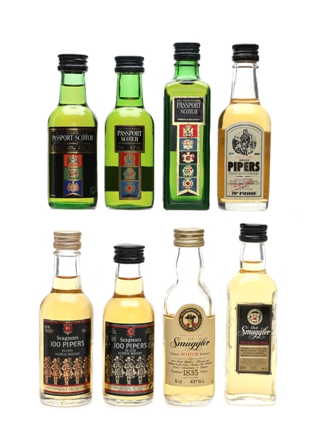 Old Smuggler, Passport Scotch & Pipers  8 x 4.7cl-5cl