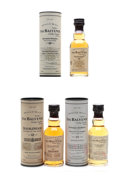 Balvenie 10, 12 & 15 Year Old Founder's Reserve, Double Wood, Single Barrel 3 x 5cl