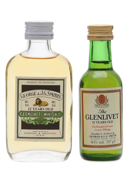 Glenlivet 12 Year Old Botteld 1970s-1980s - Distillery Bottling & Gordon & MacPhail 2 x 5cl / 40%