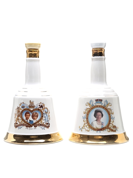 Bell's Ceramic Decanters Royal Wedding 1981 & 60th Birthday 2 x 75cl