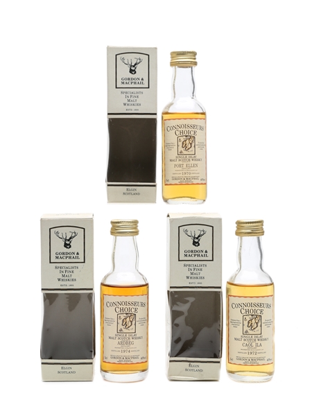 Port Ellen 1970, Ardbeg 1974 & Caol Ila 1972 Gordon & MacPhail 3 x Miniature