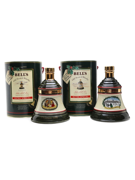 Bell's Ceramic Decanters Christmas 1988 & 1989 2 x 75cl / 43%