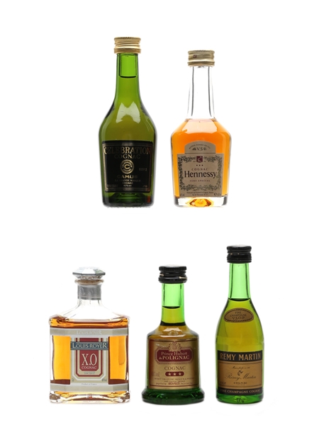 Camus, Hennessy, Louis Royer, Prince Hubert De Polignac & Remy Martin  5 x 3cl-5cl / 40%