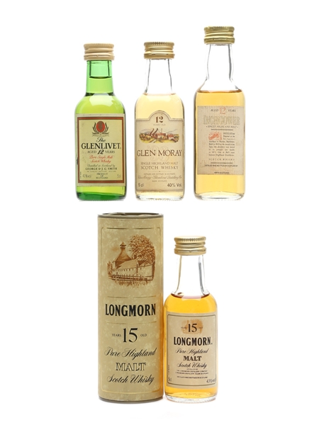 Glenlivet, Glen Moray, Inchgower & Longmorn 12 Year Old & 15 Year Old 4 x 5cl