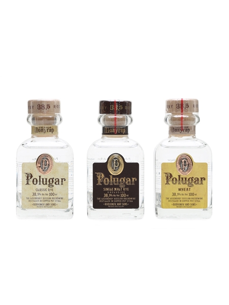 Polugar Vodka (Bread Wine) Classic Rye, Single Malt Rye, Wheat 3 x 10cl / 38.5%