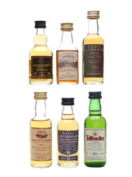 Assorted Single Malt Scotch Whisky Balblair, Glendronach, Glen Garioch, Old Pulteney, Royal Lochnagar & Tullibardine 6 x 5cl / 40%