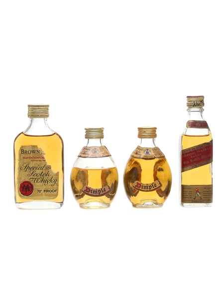 Brown Label, Dimple & Johnnie Walker Red Label Bottled 1970s 4 x 5cl / 40%