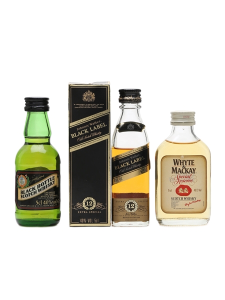 Black Bottle, Johnnie Walker Black Label, Whyte & Mackay  3 x 5cl / 40%