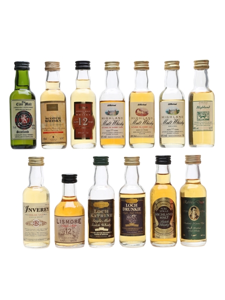 Assorted Single Malt Scotch Whisky Clan Malt, Harrod's, Lismore, Loch Drunkie, Loch Katarine & St Michael 13 x 5cl /40%